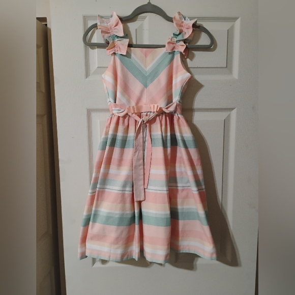Bonnie Jean Girls strip pastel dress Size 12 - Picture 2 of 3